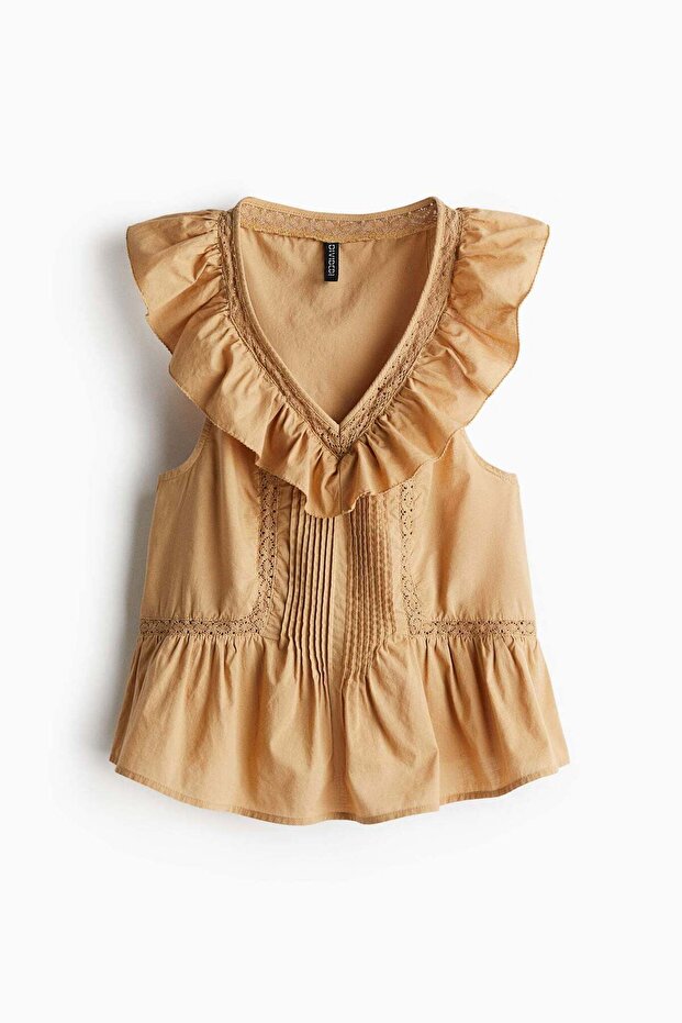 Frill-trimmed cotton vest top