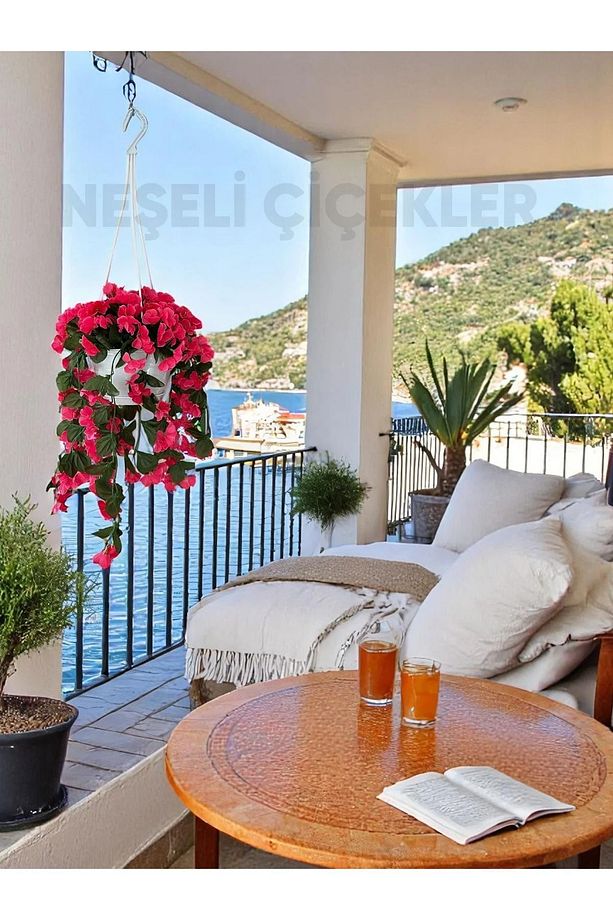 Yapay Çiçek Askılı Saksıda Balkon Çiçeği Sarkan Menekşe Begonvil Dekoratif Yapay Çiçek - 3