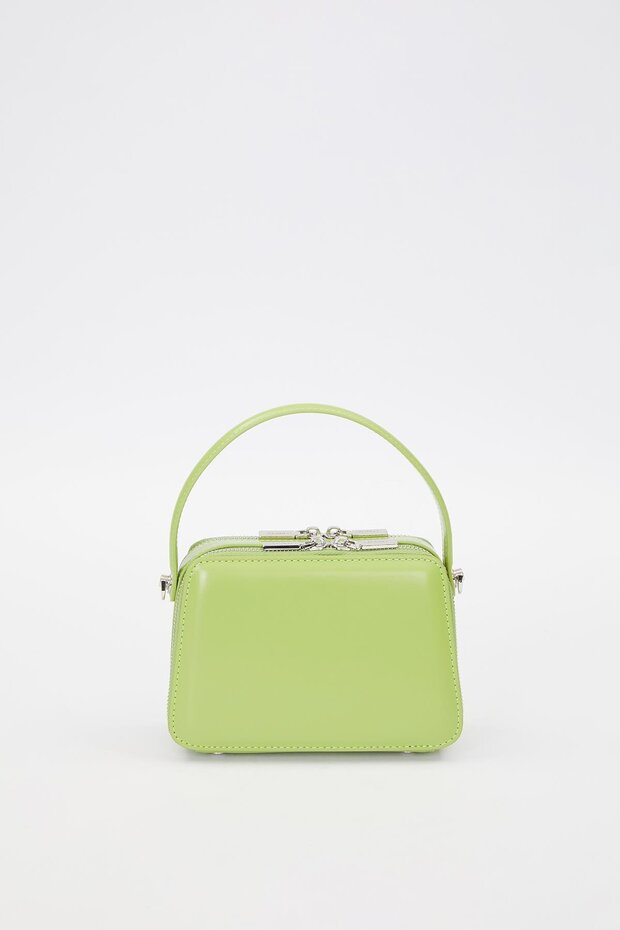 حقيبة كتف ذات مظهر مربع أخضر اللون - 5