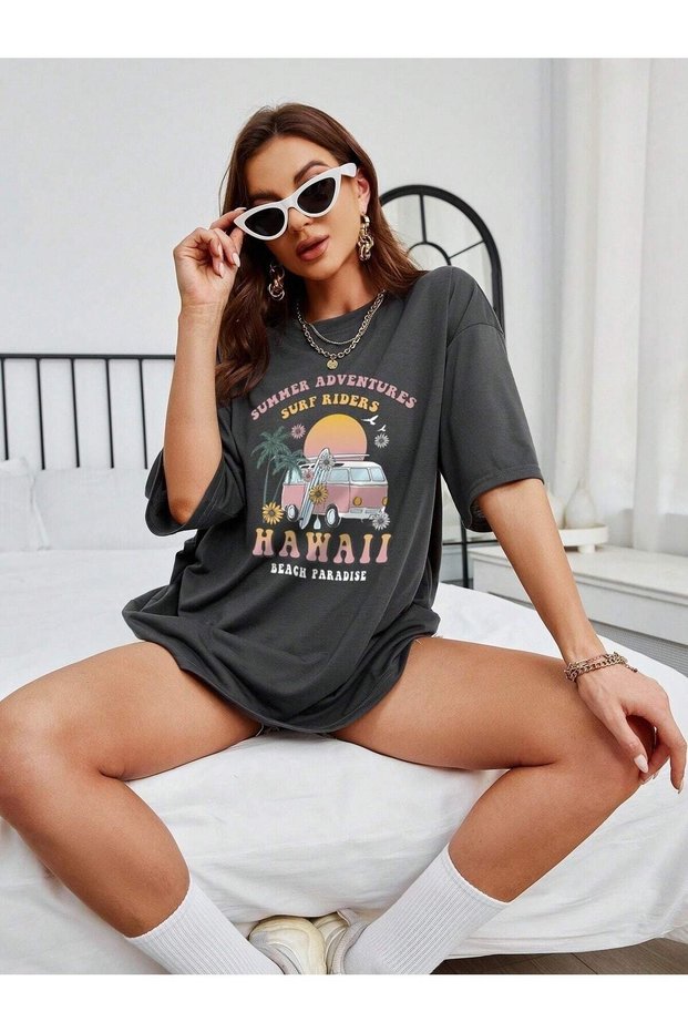 Surf Riders Printed Women's Oversize T-shirt Casual Boyfirend