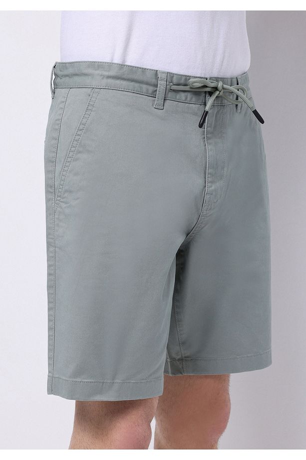Regular Fit Orta Bel Düz Erkek Yeşil Şort - 4