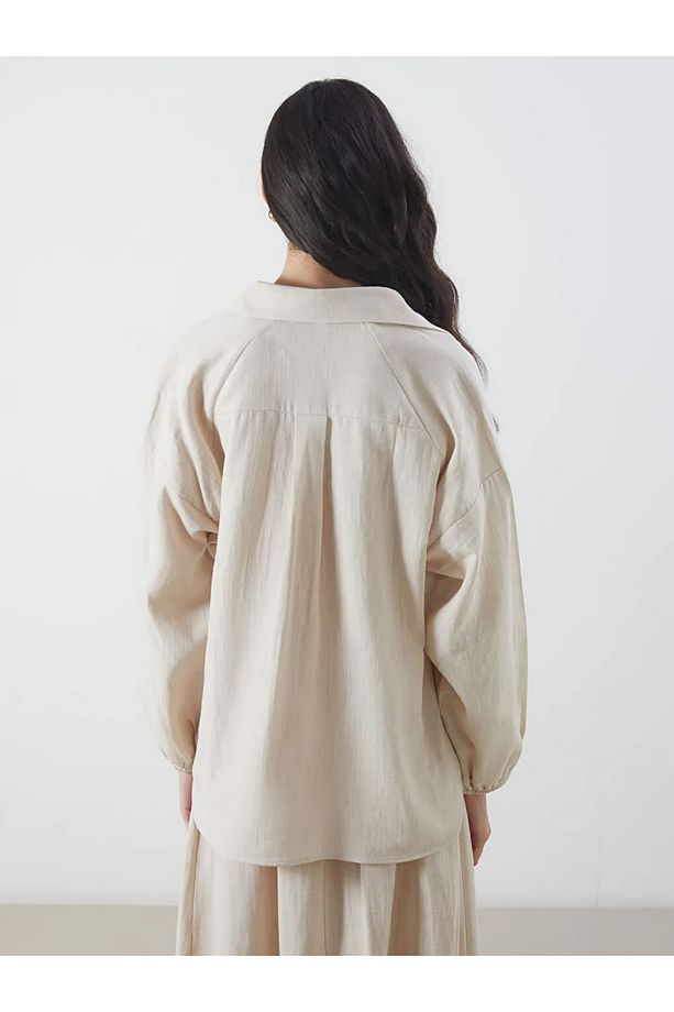 LCW Modest Bej Oversize Müslin Kadın Gömlek - 4
