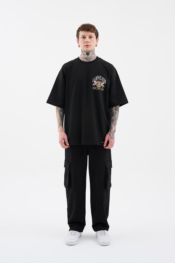 Erkek La Revelation Printed Oversize Siyah Tişört - 8
