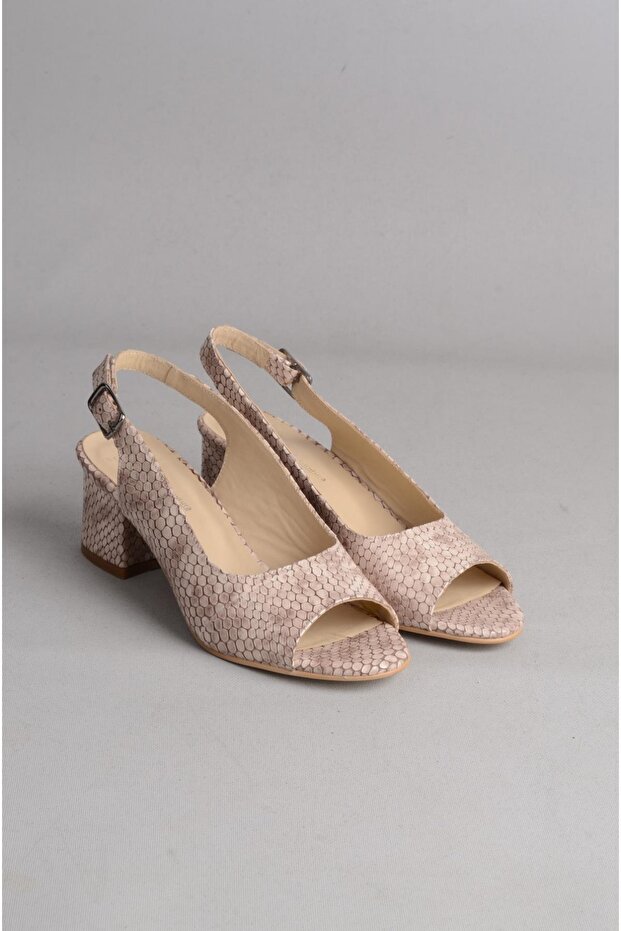 Seç 868 Genuine Leather Women Sandals with Heel (Heel: 6 cm) Mink Honeycomb