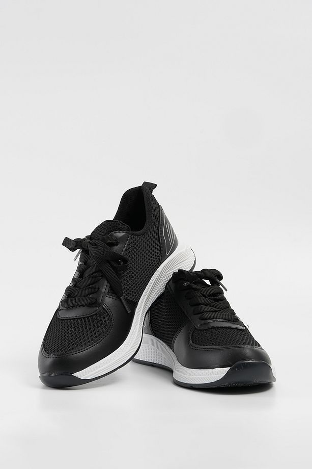 Kadın Siyah Bağcıklı File Detaylı Deri Sneaker 2,5 Cm Byndf301 - 7