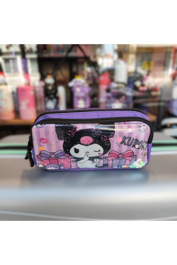 Children's Pencil Bag 2 Sections Kuromi Figured Sequin Pencil Holder