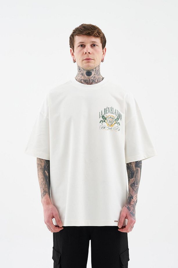 Erkek La Revelation Printed Oversize Ekru Tişört - 5