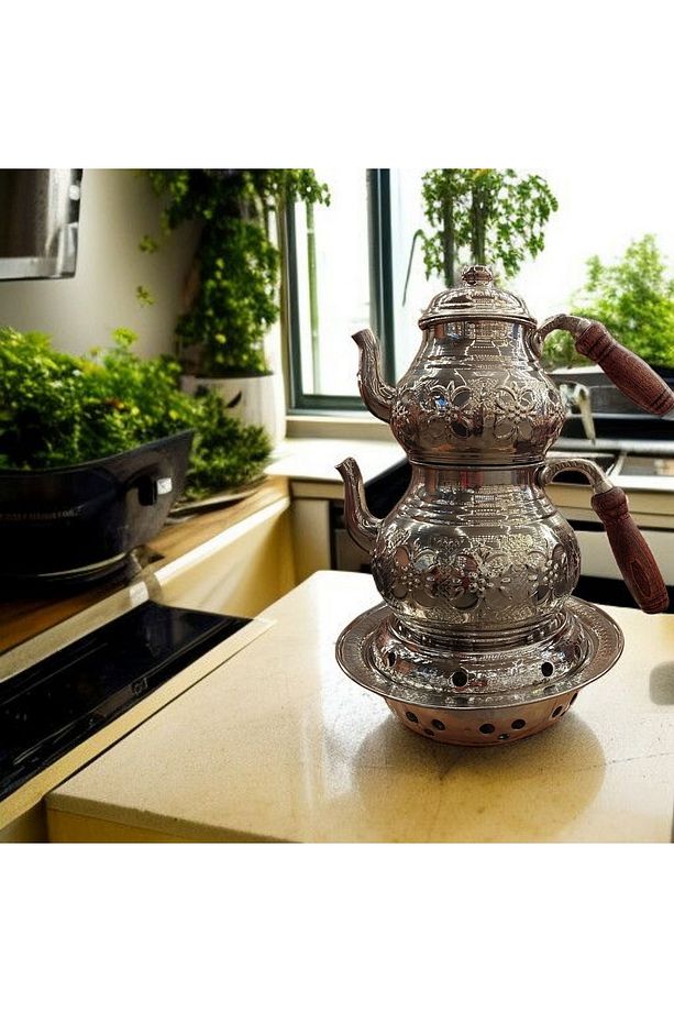 Bakır Çaydanlık Bakır Demlik Osmanlı Ocağı El Yapımı 2.80 Litrelik Aile Boy Çaydanlık Seti - 4