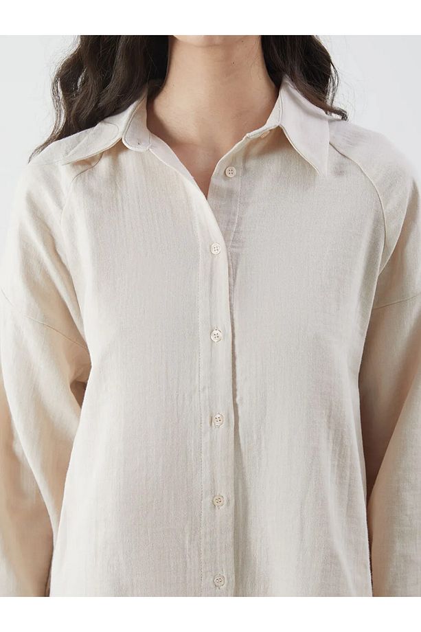 LCW Modest Bej Oversize Müslin Kadın Gömlek - 3