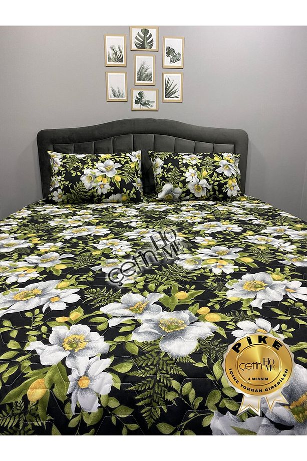 Çetinhome Çift Kişilik Kapitone Pike Seti 4 Mevsim Limon Çiçeği - 5