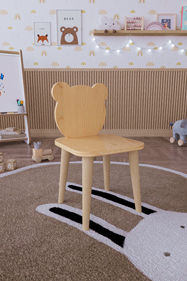 Ahşap Ayıcık Çocuk Sandalyesi - 2 Adet - 3