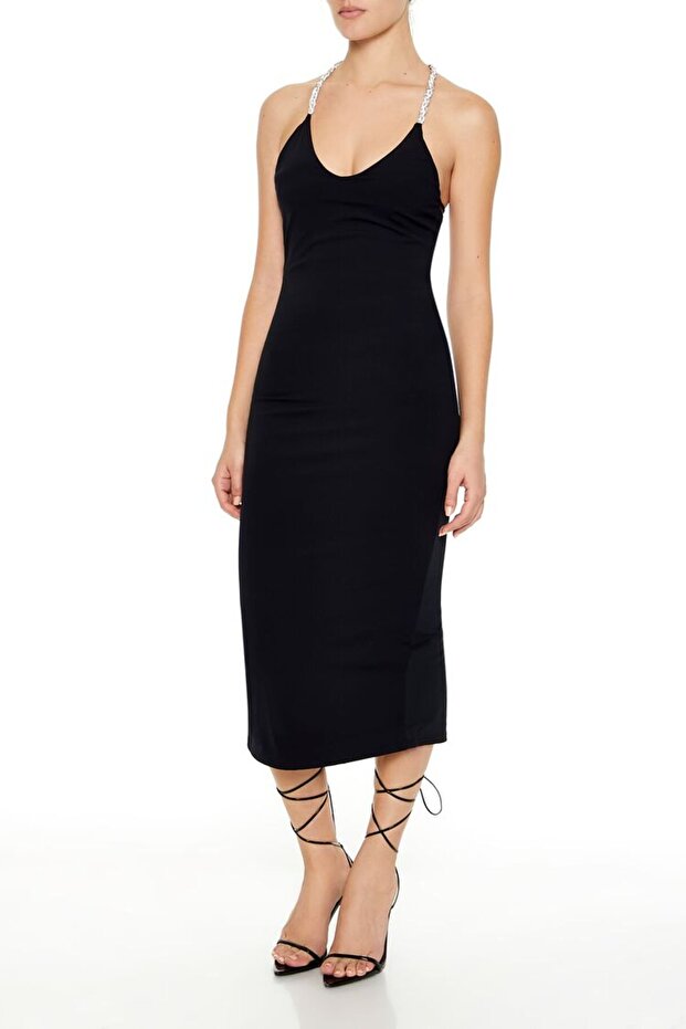 Taş Askı Detaylı Midi Elbise - 3