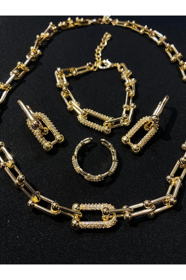 Tiffany Model Gold Ring Necklace Earrings Bracelet Set