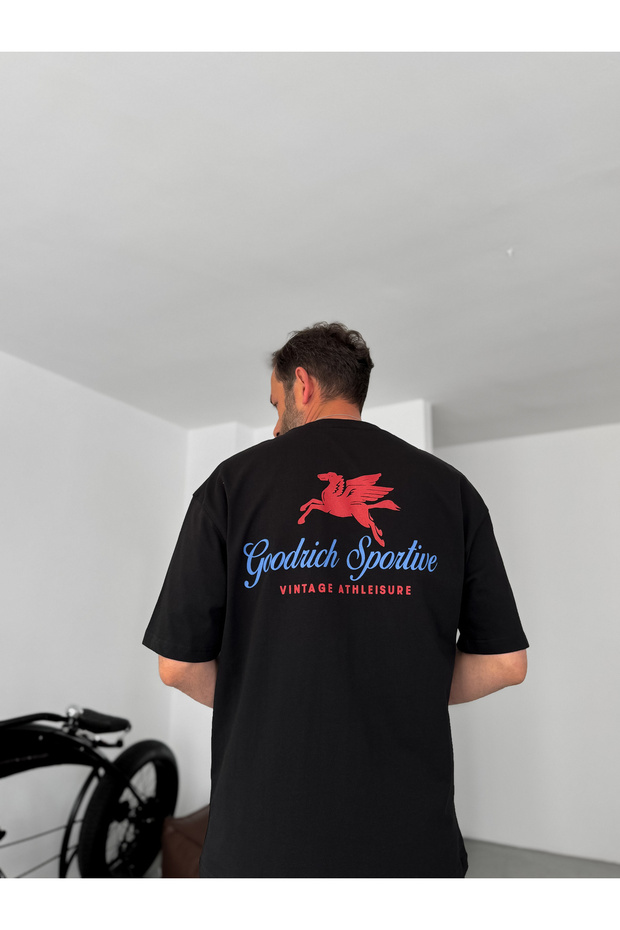 Siyah Goodrich Baskılı Oversize T-Shirt PM-112 - 3