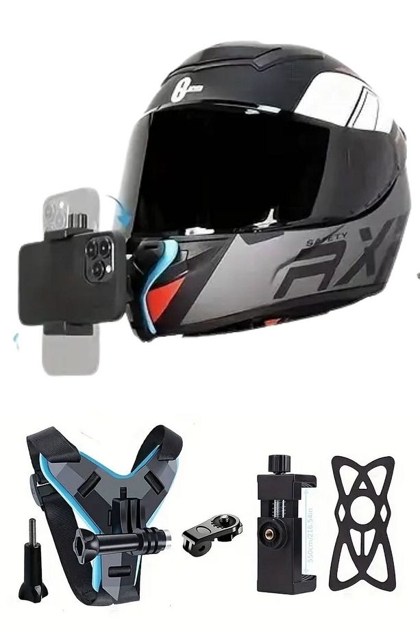 ® Motorsiklet Kask Önü Takılan Telefon Tutucu Aksiyon Kamerası Takılabilen Aparat - 1