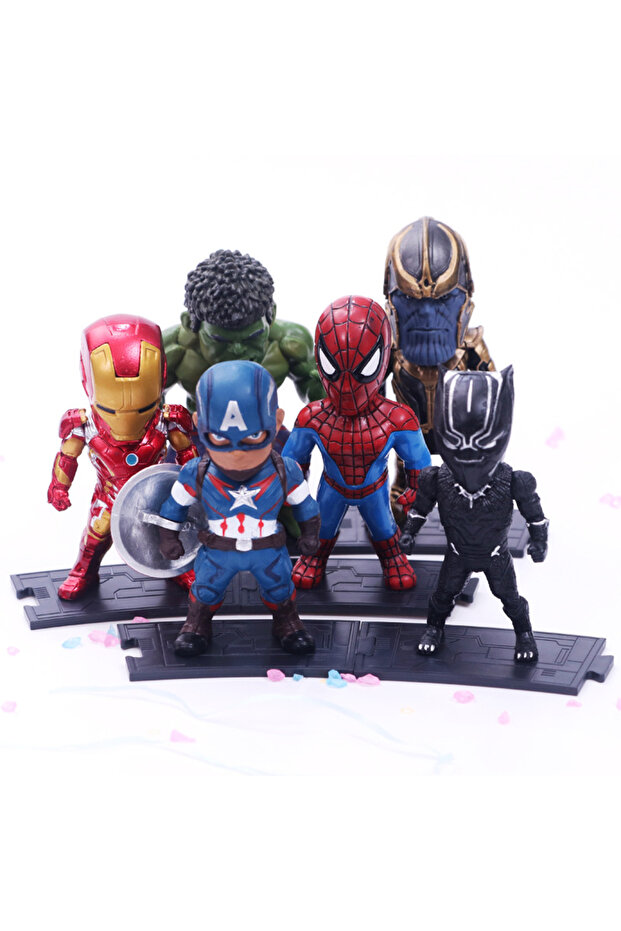 Bandai 6pcs/set Marvel Avengers Black Panther Thanos Ironman Spiderman Captain American Hulk Figure