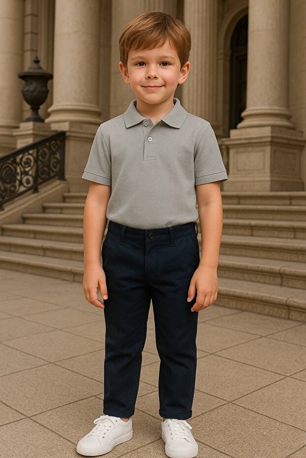 Polo Neck Short Sleeve Gray School T-Shirt