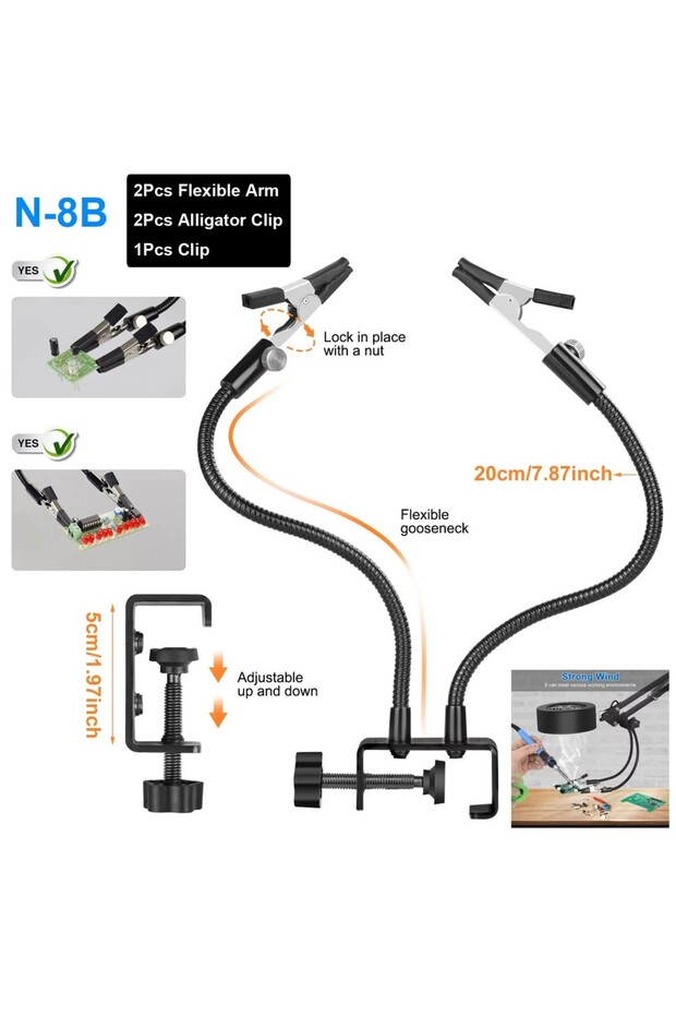N-8B NEWACALOX Metal Welding Holder, 2PCS Flexible Arms Soldering Third Helping Hand PCB Stand Clamp