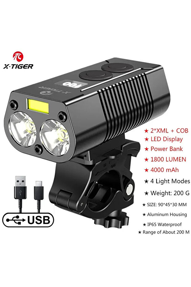 Headlight X-TIGER Bike Light Rainproof With Power Bank Rechargeable LED Lamp 4000mAh MTB Front Lamp