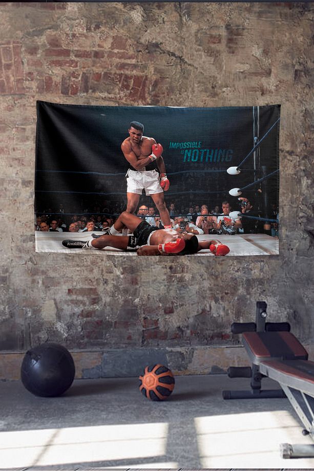 Muhammed Ali Impossible is Nothing Duvar Örtüsü Duvar Halısı Birinci Kalite Kumaş - 1