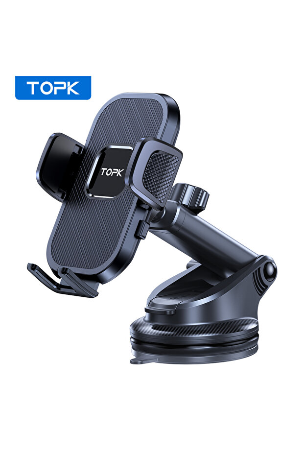 حامل هاتف سيارة TOPK أسود قابل للتعديل 360 درجة للوحة القيادة والزجاج الأمامي