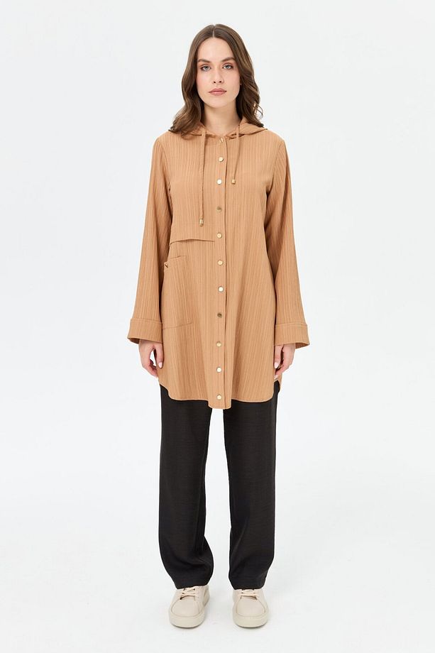 Kapişon Detaylı Giy Çık Tunik Camel - 1