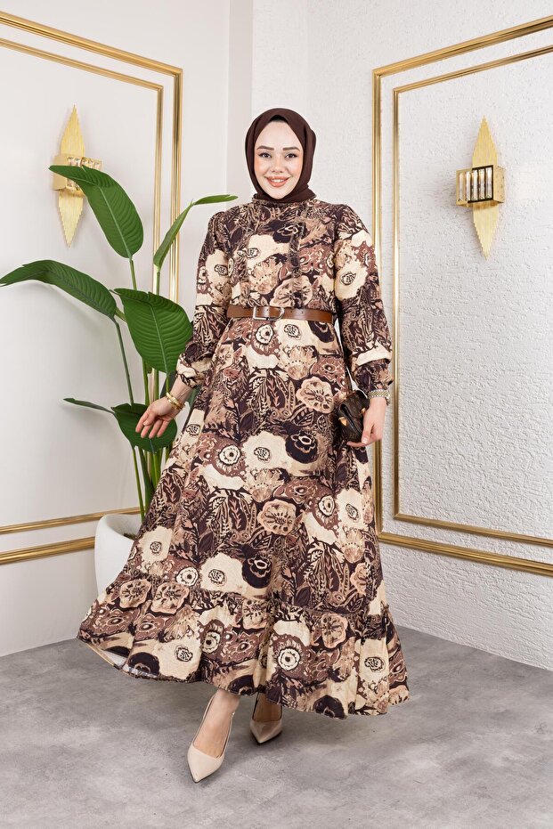 Women's Belted Ethnic Pattern Dress