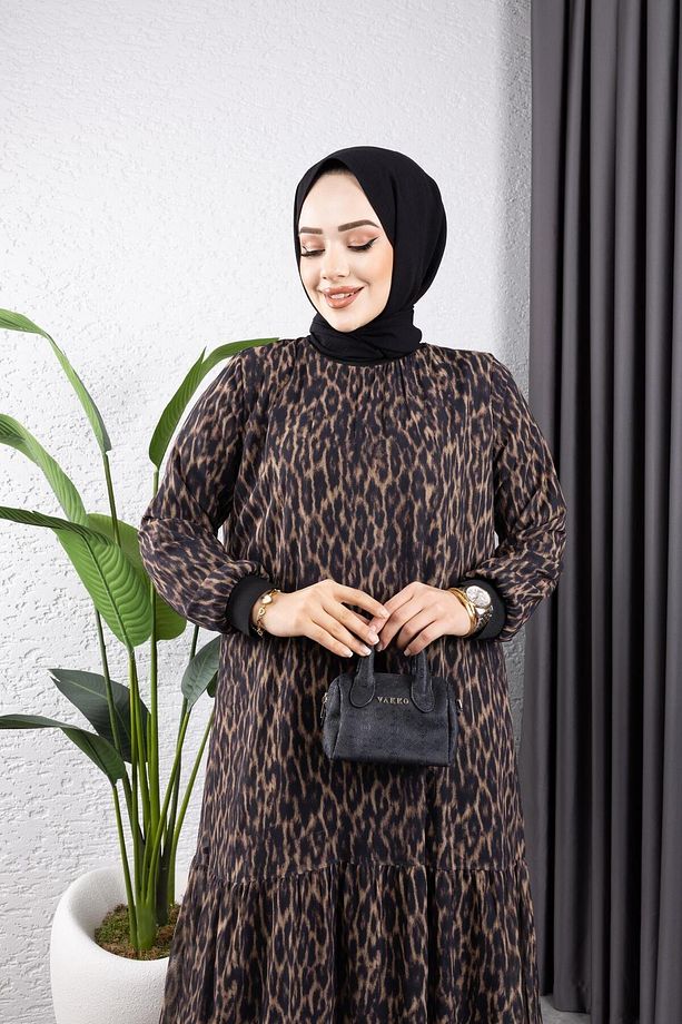 KADIN ASTARLI ZEBRA DESENLİ ŞİFON ELBİSE - 8
