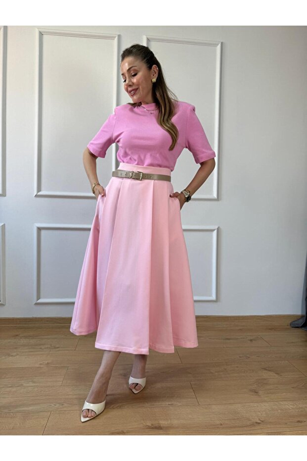 Pembe Vatkalı Basic Tshirt - 2