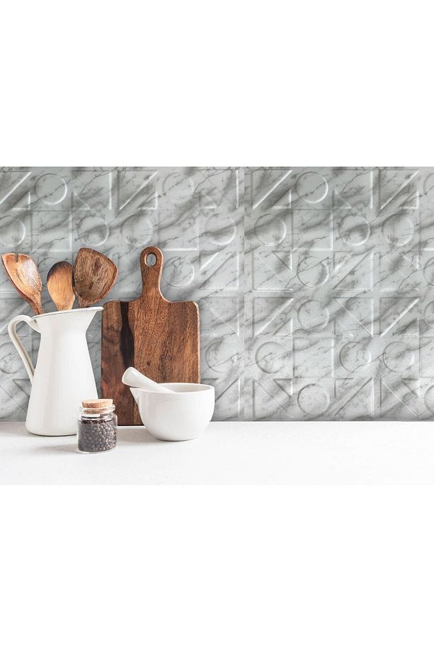 Kendinden Yapışkanlı 3d Kabartmalı Mermer Kareli Desen Pvc Duvar Panel 41x41 Cm/ 6 Adet /1 M² - 4