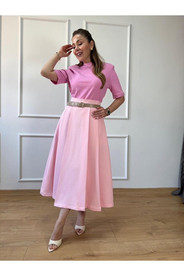 Pembe Vatkalı Basic Tshirt - 3