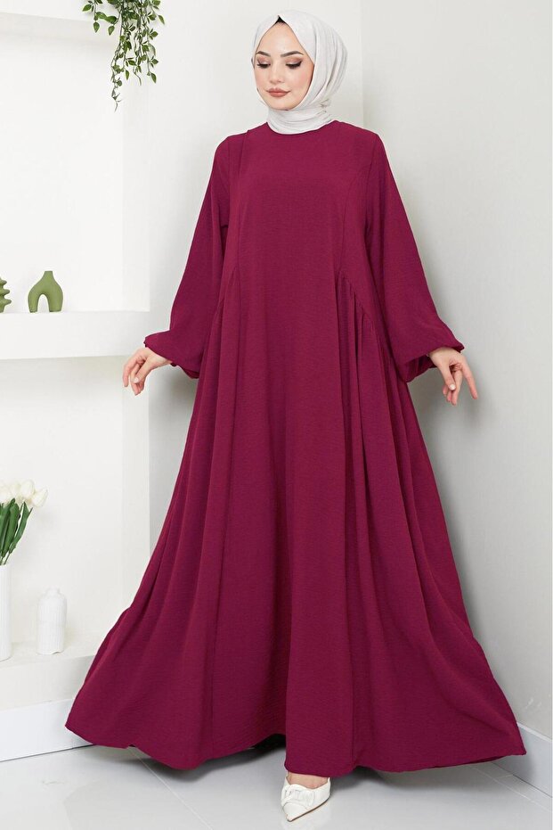 Eva Ayrobin Tesettür Elbise Bordo HM2454 - 1