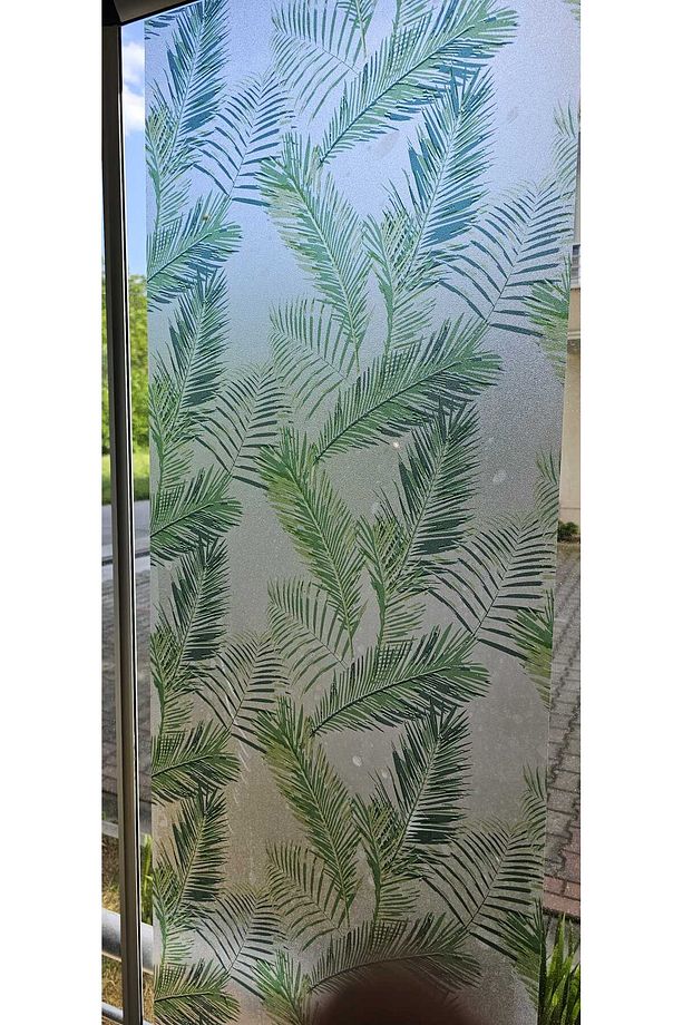 45x100cm Yaprak Desenli Statik Cam Filmi Kaplama | Gizlilik Sağlayan | Mutfak Ofis Banyo - 2