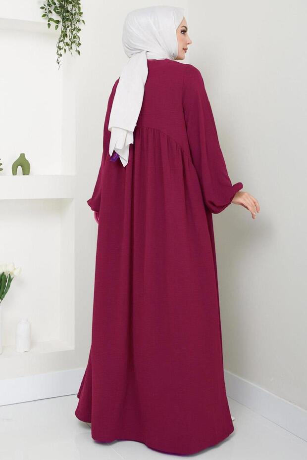 Eva Ayrobin Tesettür Elbise Bordo HM2454 - 6