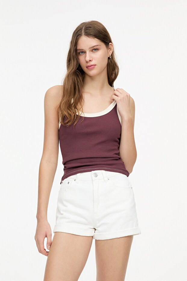 Mom fit paçası kıvrık denim şort - 2