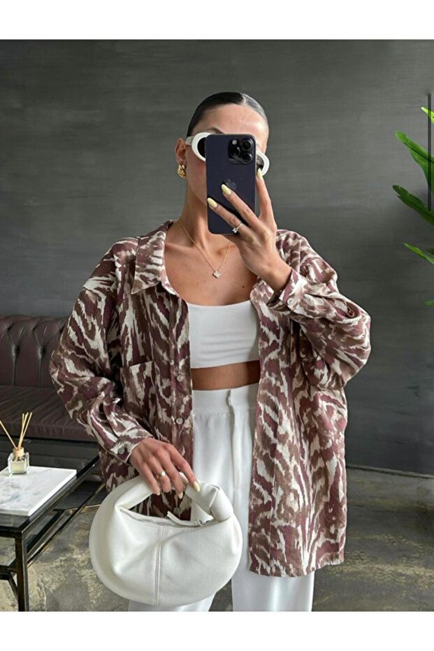 Desenli Gömlek Bordo - 1