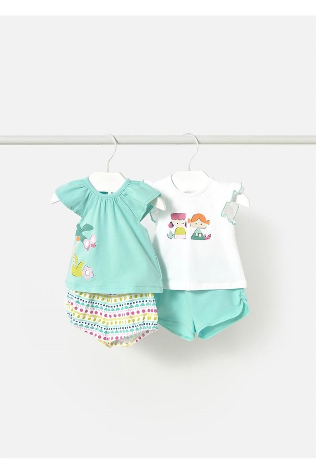 Baby Girl 4 T-Shirt Shorts Suit Turquoise 1671
