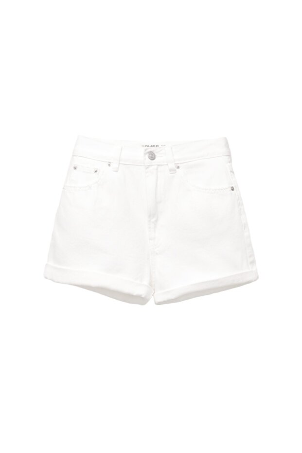 Mom fit paçası kıvrık denim şort - 4