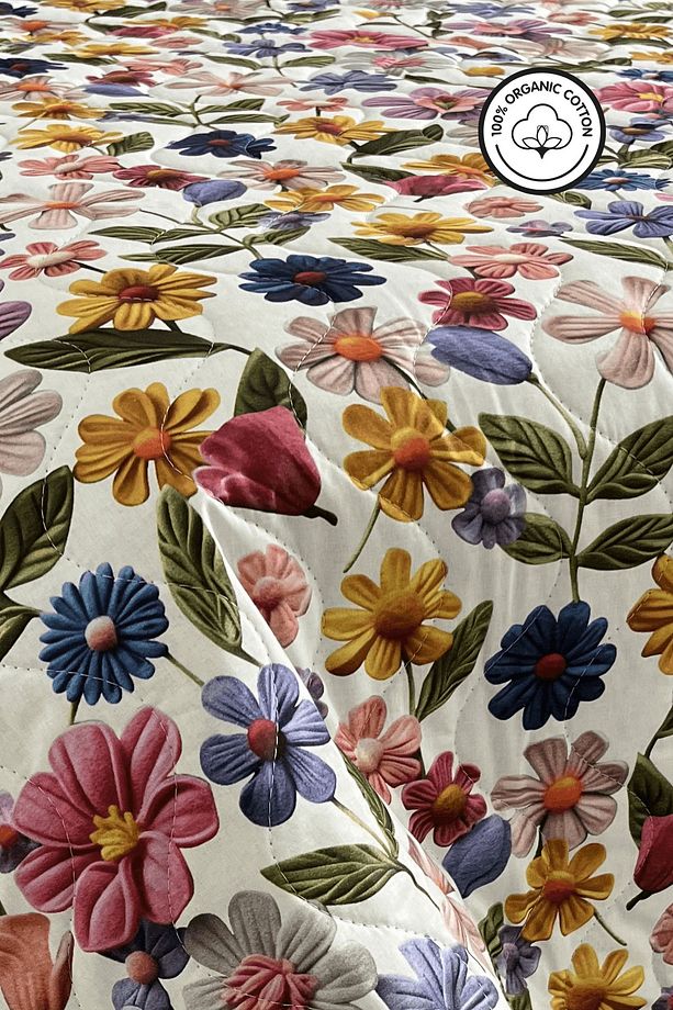 %100 Pamuk Kapitone Dijital Baskılı Yatak Örtüsü – Botanic Bloom Tek Kişilik 160x230 cm - 3