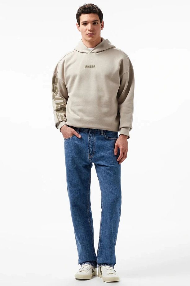 Erkek Önü Ve Kolları Logolu Oversize Krem Sweatshirt - 2