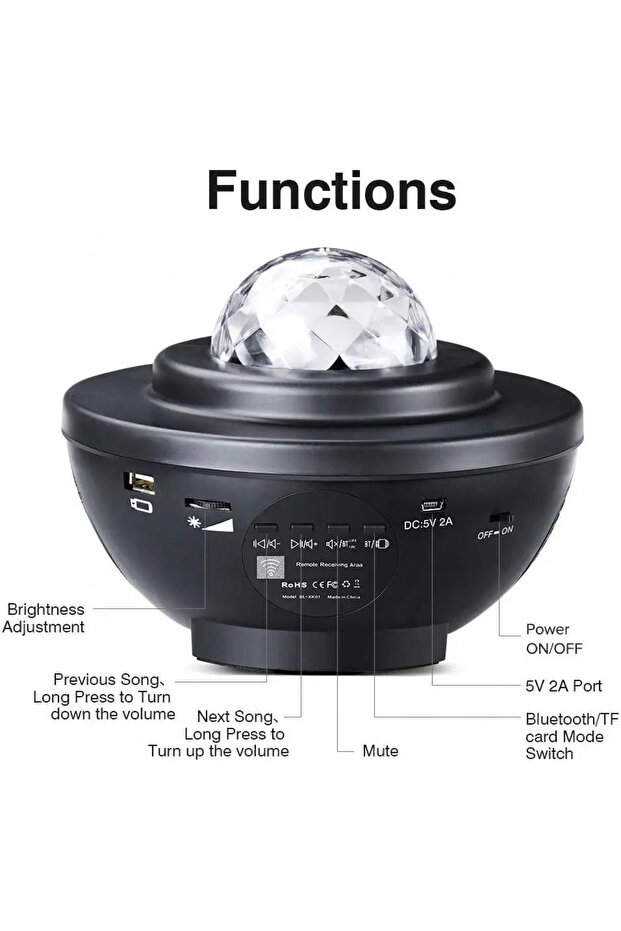 Yıldızlı Projektör Tavan Bulutsu Galaxy Lazer Işıklı Disko Topu Bluetooth Hoparlör Parti Led Lambası - 4