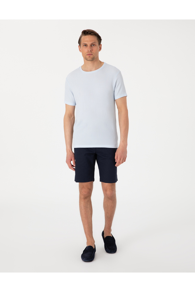 Navy Blue Slim Fit Linen Blend Waist Lace-Up Woven Shorts 50308147-Vr033