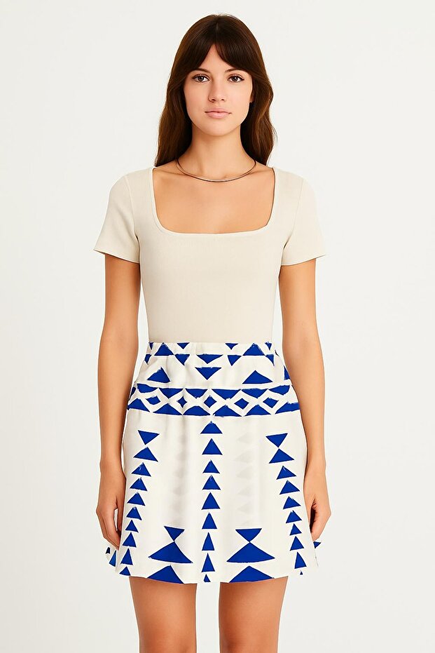 Yazılı Viscon Şortlu Etek - 1