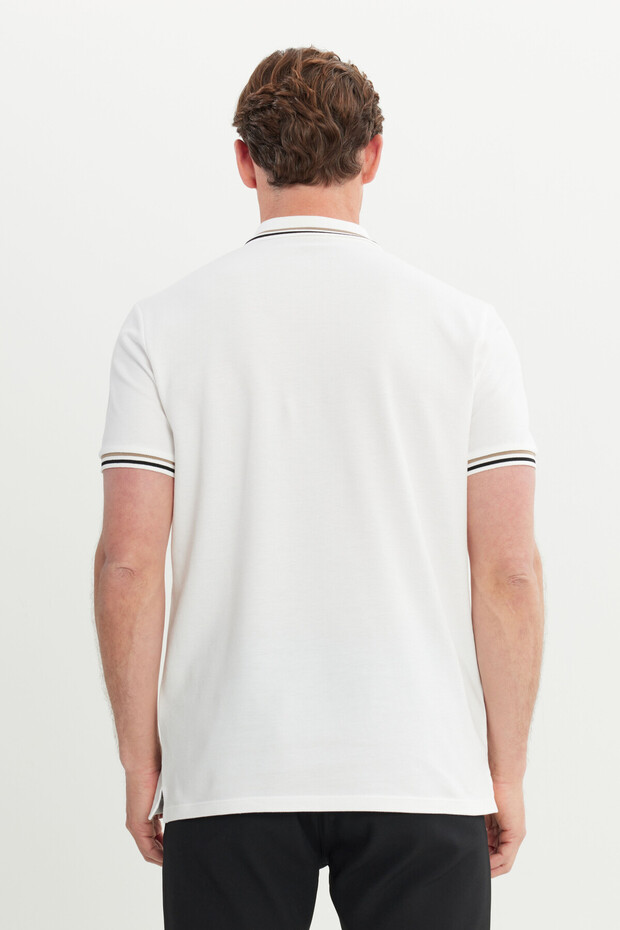 Erkek Beyaz %100 Pamuk Slim Fit Dar Kesim Polo Yaka Tişört - 5