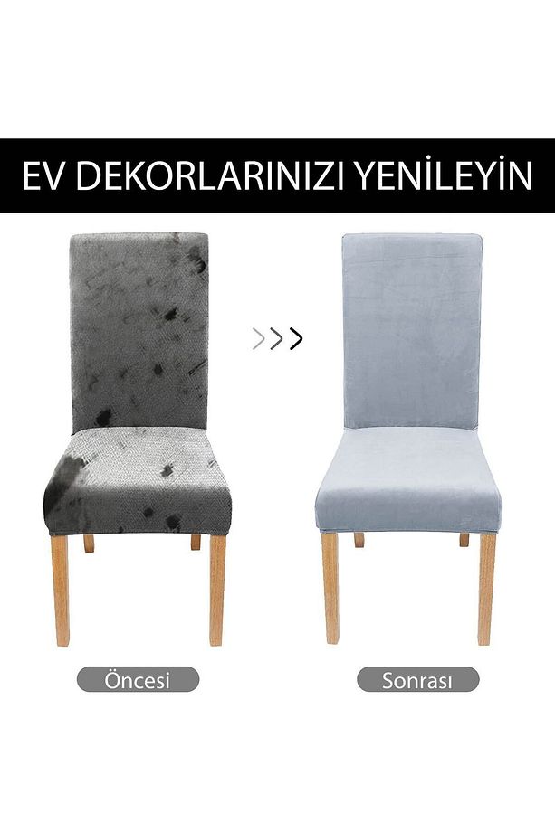 Kaliteli Likralı Kadife Sandalye Örtüsü Sandalye Kılıfı Mutfak Sandalye Örtüsü Sandalye Koruma Tekli - 5