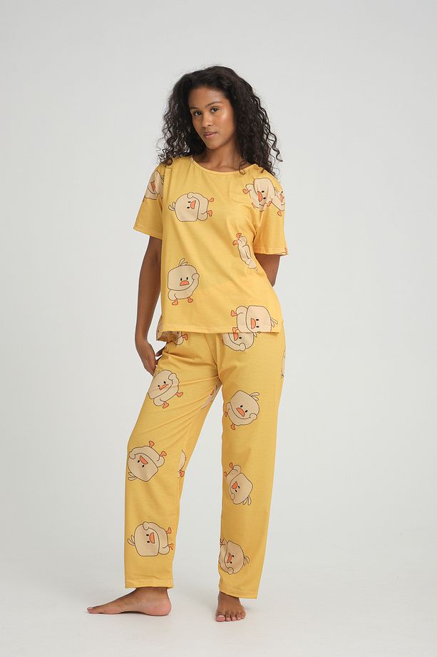 Kısa Kollu Kadın Pijama Takımı Civciv Desenli Süper Soft - 1