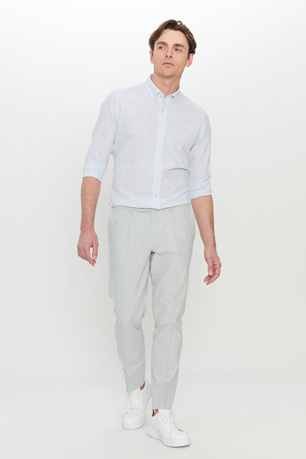 Erkek Gri Comfort Fit Rahat Kesim Yan Cepli Desenli Beli Lastikli Pantolon - 3