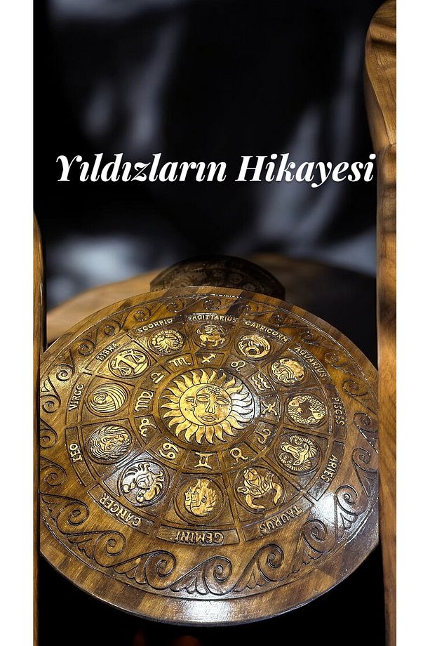Yuvarlak Masa Masif Ahşap Astroloji Burçlar Ve Aygüneş Tema El Oyması 120 Cm Ayaklı - 7