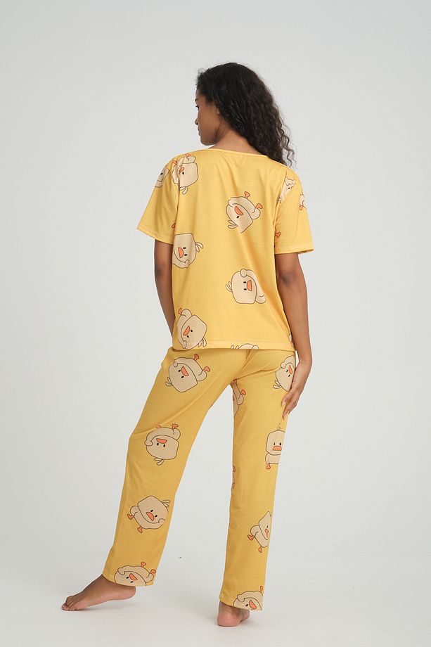 Kısa Kollu Kadın Pijama Takımı Civciv Desenli Süper Soft - 4