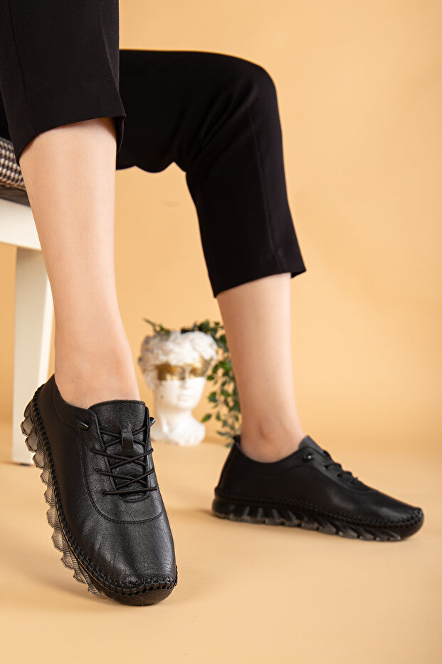 Genuine Leather Comfortable Orthopedic Daily Rubber Laced Soft Women's Shoes